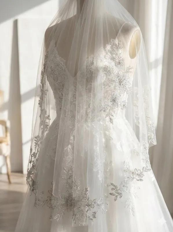 Voile de Mariée Argenté Brodé